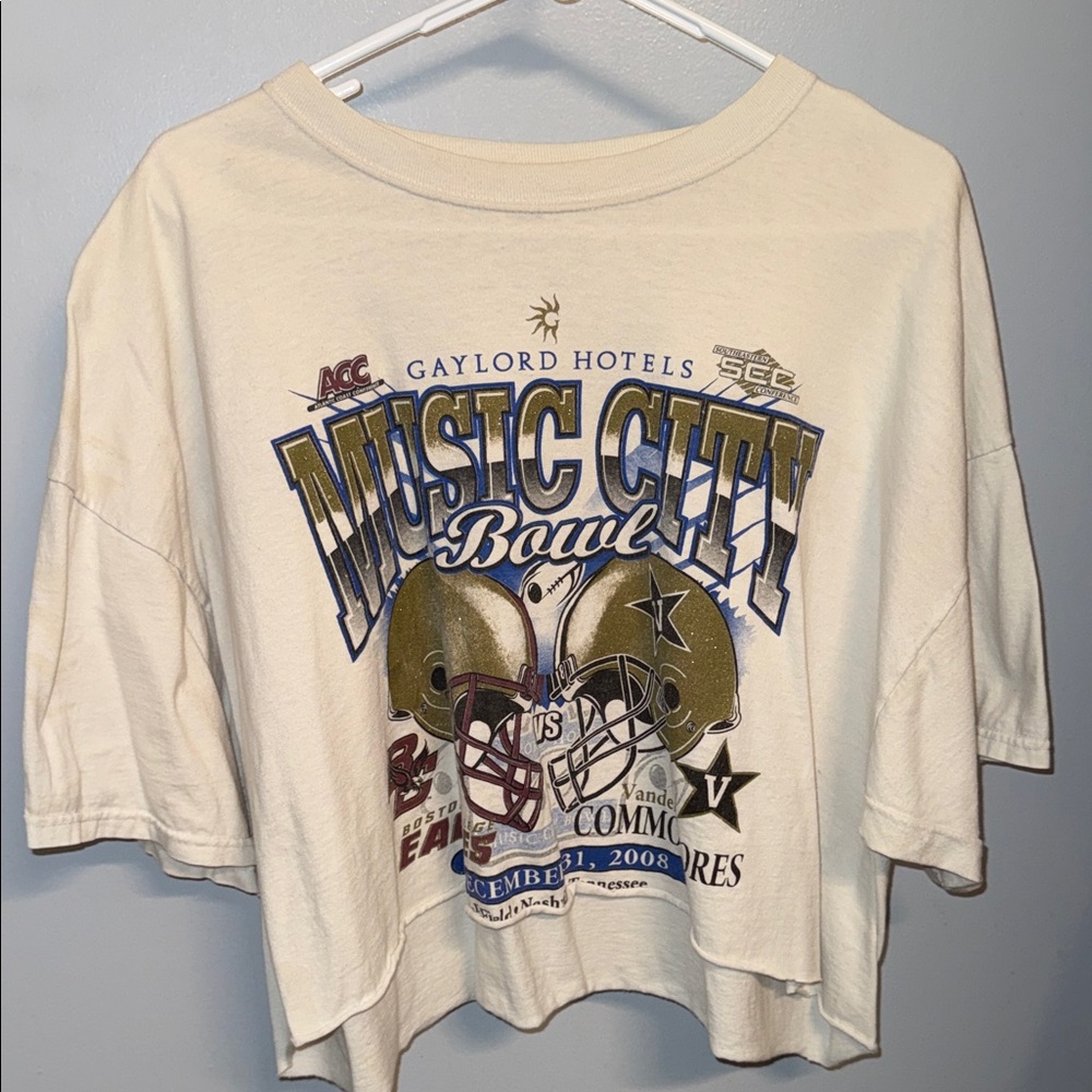 White Crop Top Football Graphic